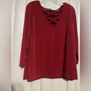 Pamela McCoy Deep Red Crisscross Blouse